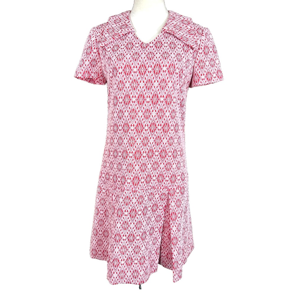 Vintage 60' 70' Mod Dagger Collar Handmade Scooter Dress Drop Waist Pleated